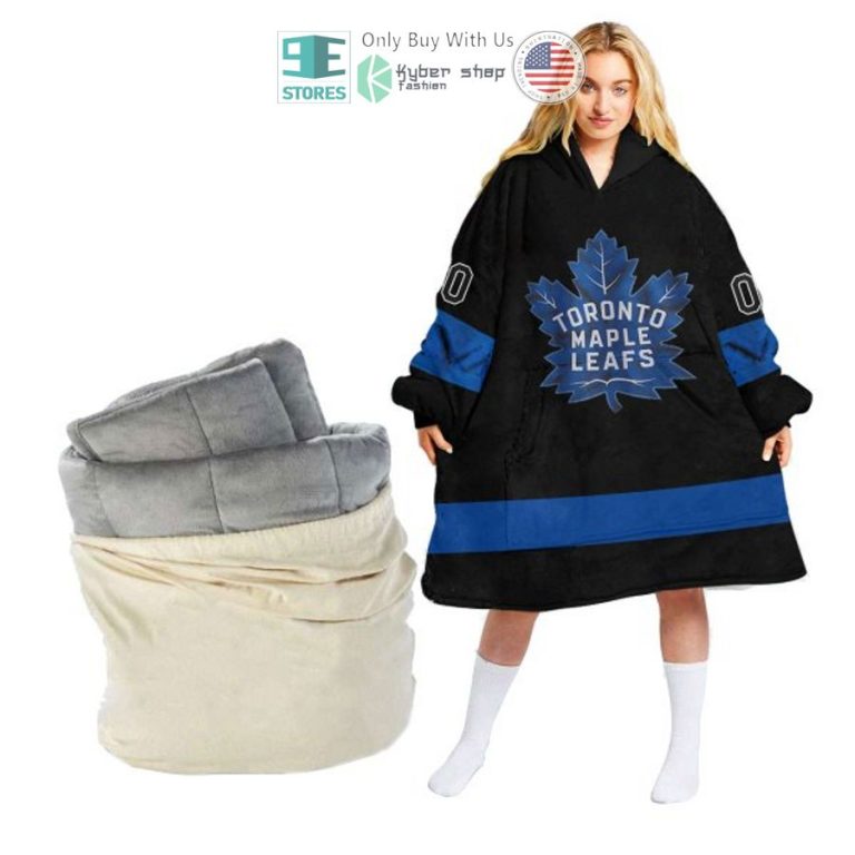 personalized nhl toronto maple leafs black sherpa hooded blanket 1 70266