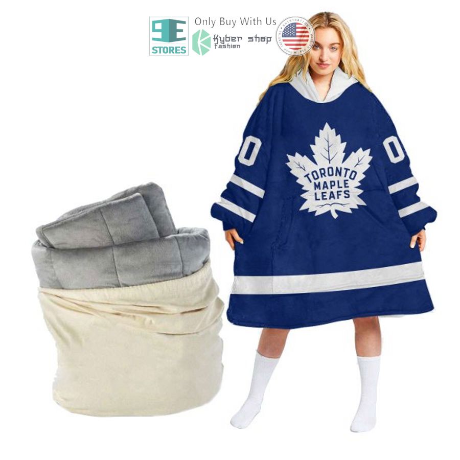 personalized nhl toronto maple leafs blue sherpa hooded blanket 1 87706