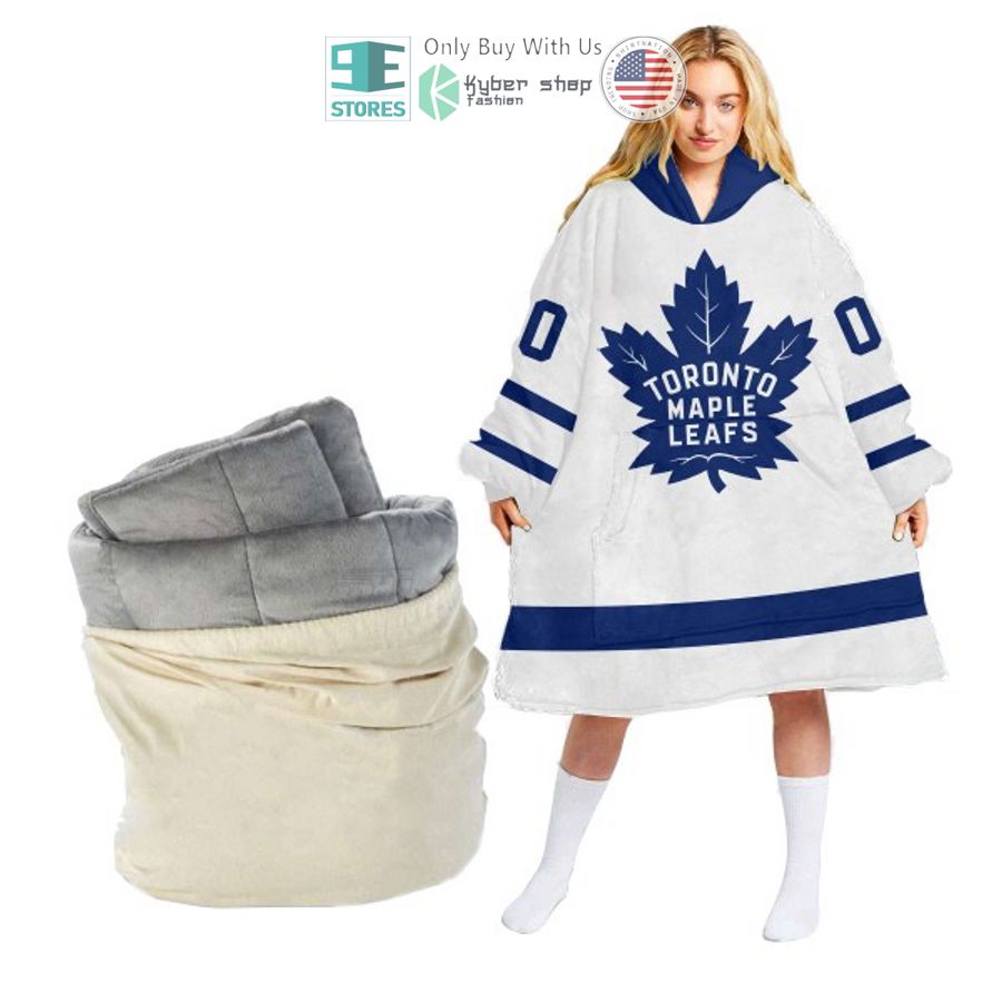 personalized nhl toronto maple leafs white sherpa hooded blanket 1 69906