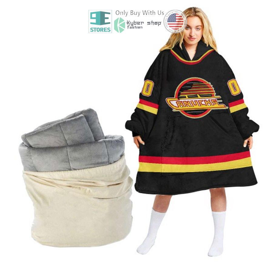 personalized nhl vancouver canucks black sherpa hooded blanket 1 54937