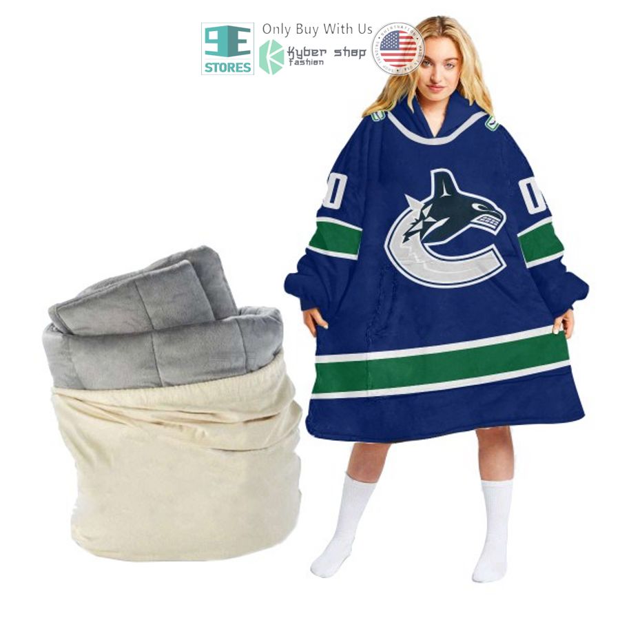 personalized nhl vancouver canucks blue sherpa hooded blanket 1 70450