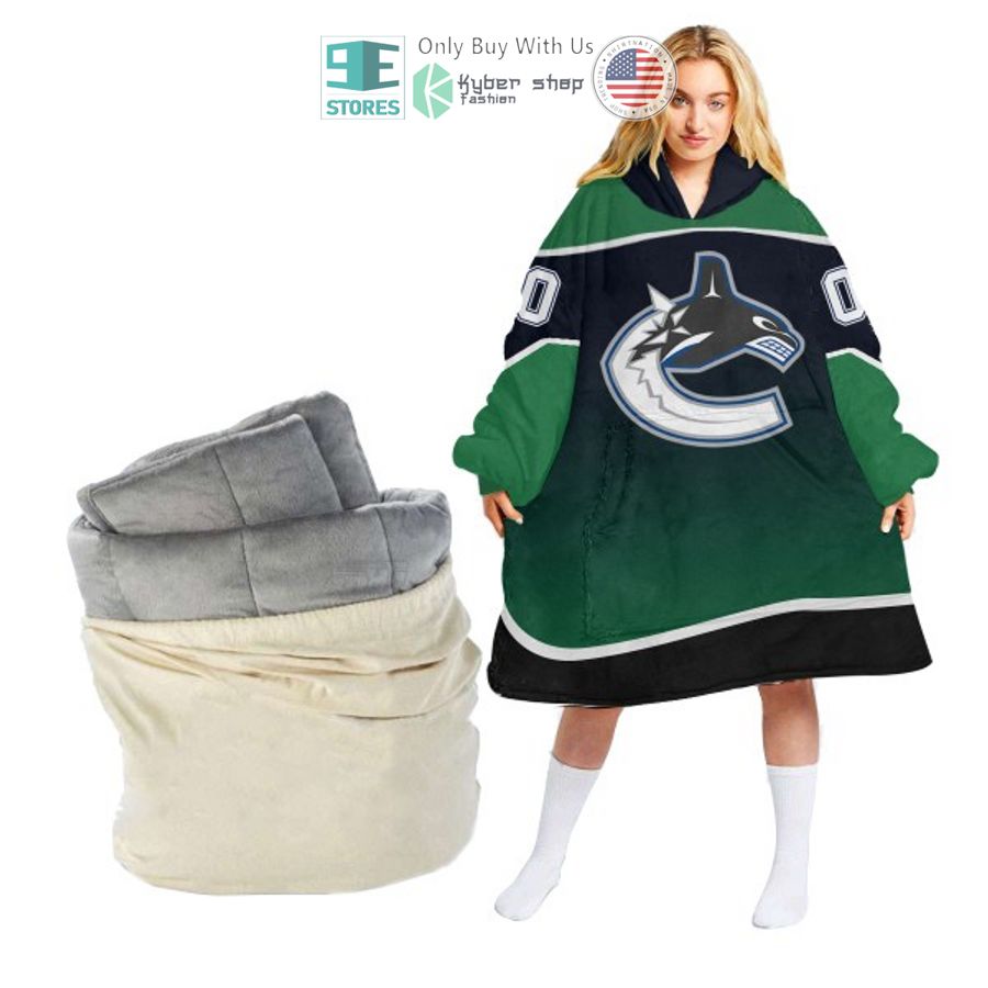 personalized nhl vancouver canucks green sherpa hooded blanket 1 63222
