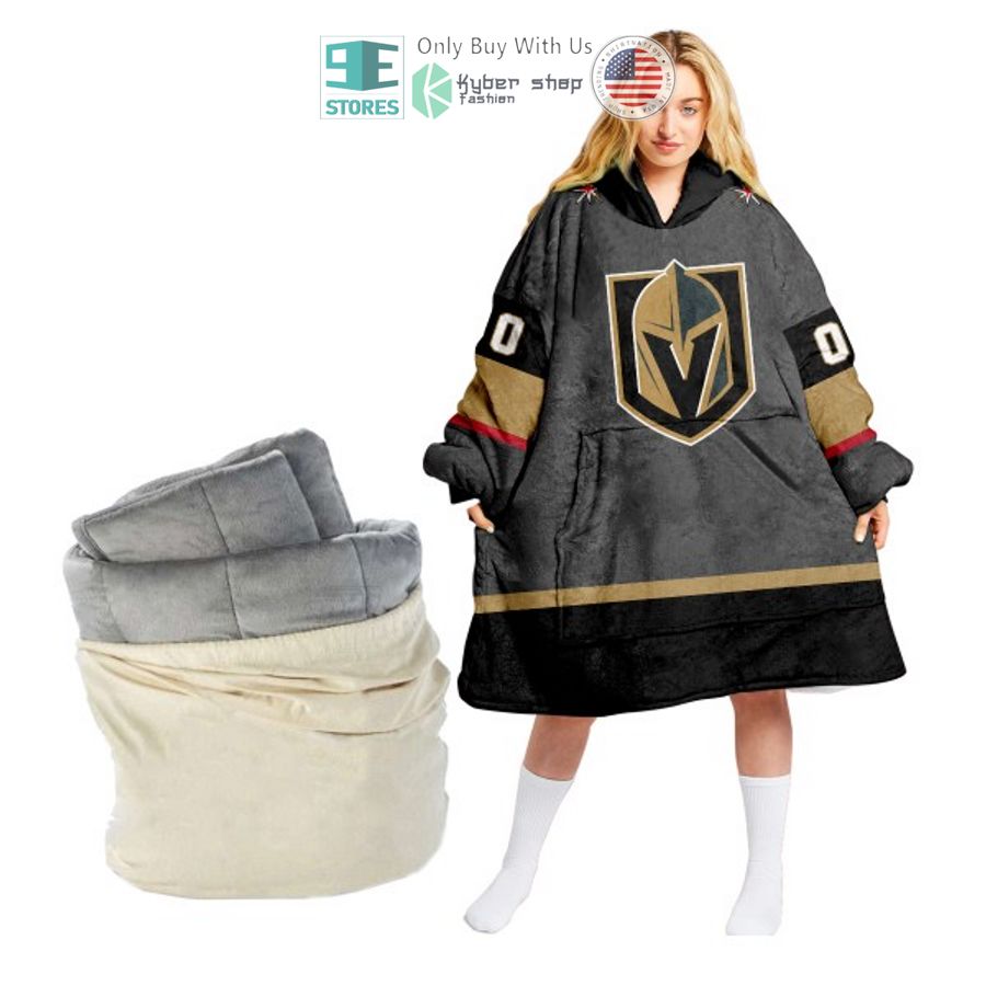 personalized nhl vegas golden knights grey sherpa hooded blanket 1 46862
