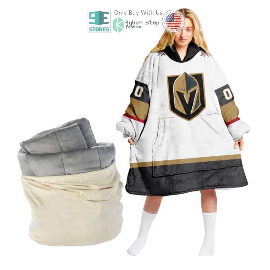 personalized nhl vegas golden knights white sherpa hooded blanket 1 95756