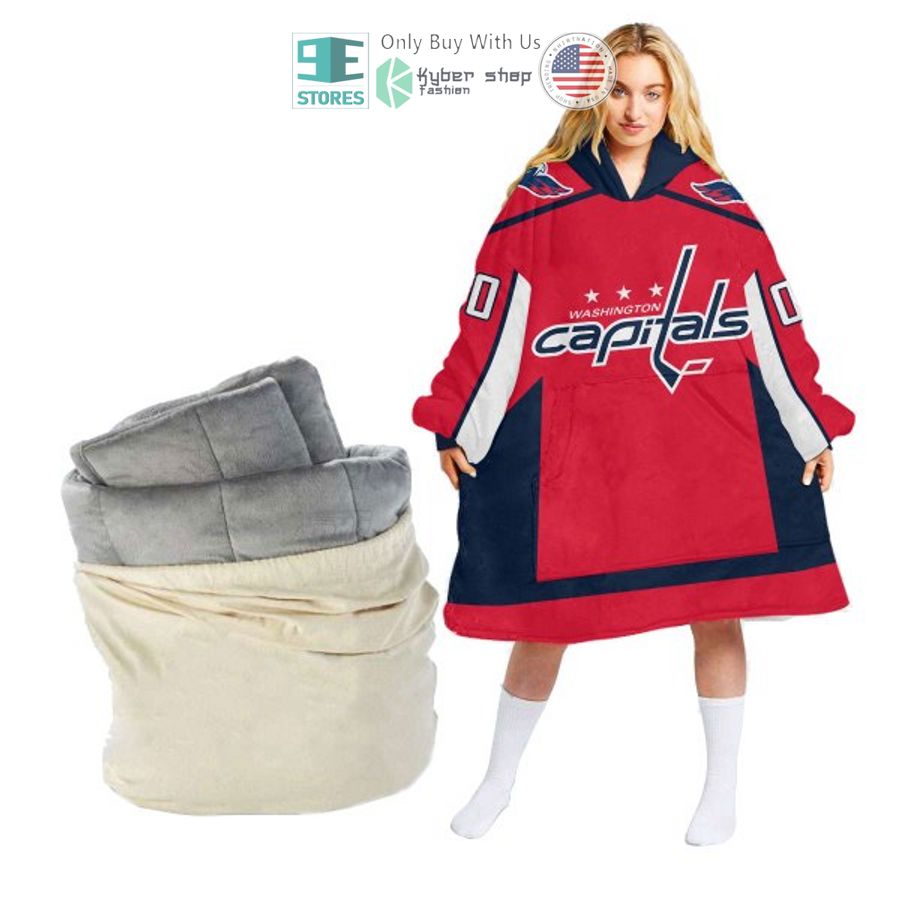 personalized nhl washington capitals red blue sherpa hooded blanket 1 14841