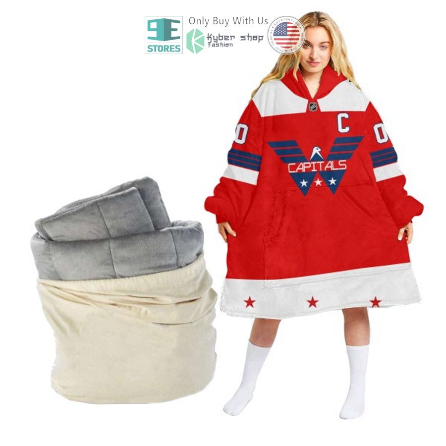 personalized nhl washington capitals red white sherpa hooded blanket 1 35486