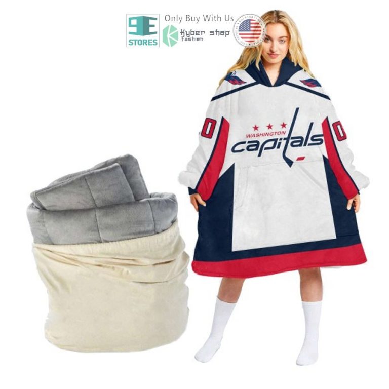 personalized nhl washington capitals white blue sherpa hooded blanket 2 60372