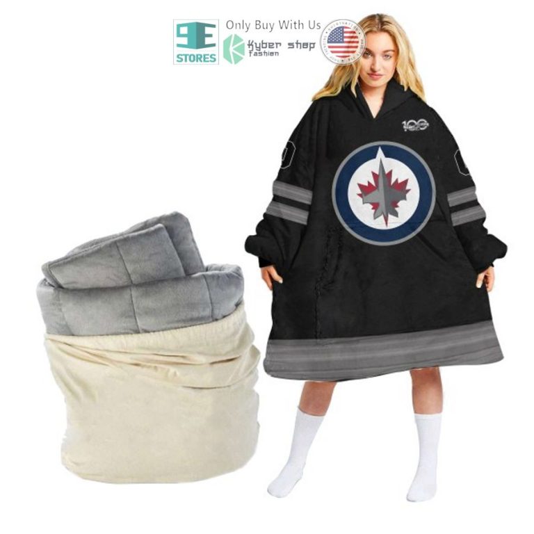 personalized nhl winnipeg jets black sherpa hooded blanket 2 4790