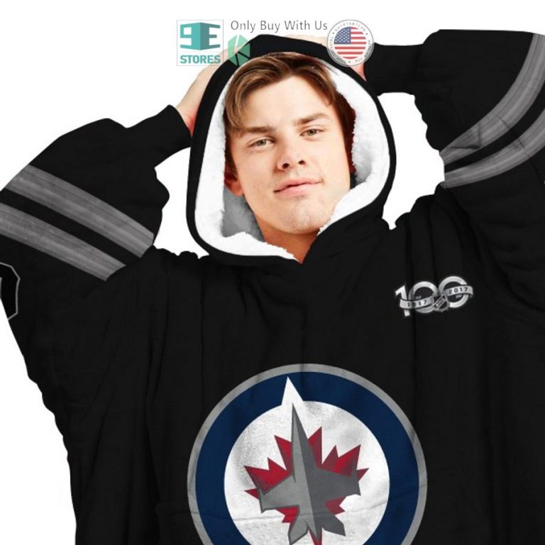 personalized nhl winnipeg jets black sherpa hooded blanket 3 61069