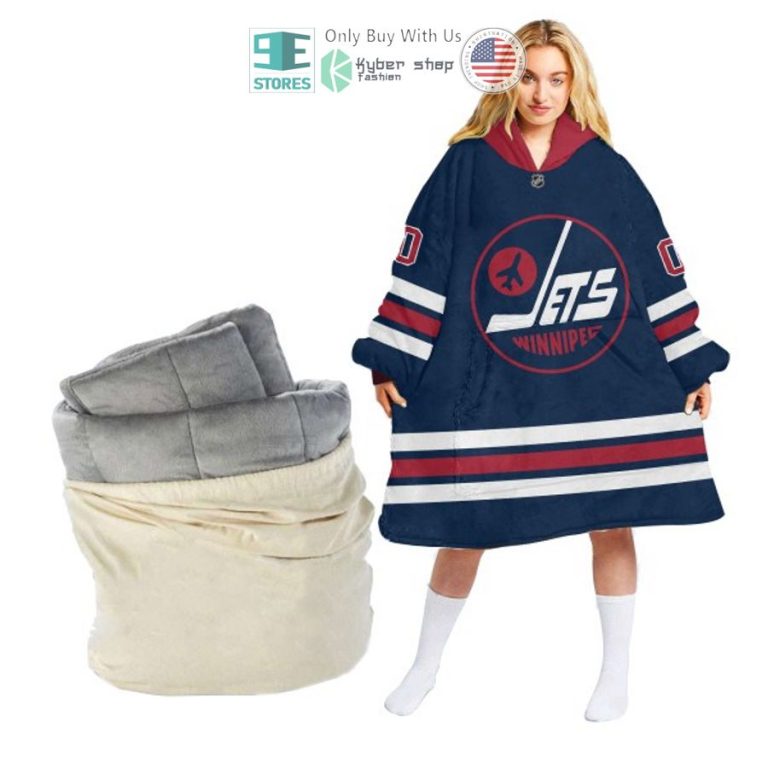 personalized nhl winnipeg jets blue sherpa hooded blanket 1 69336