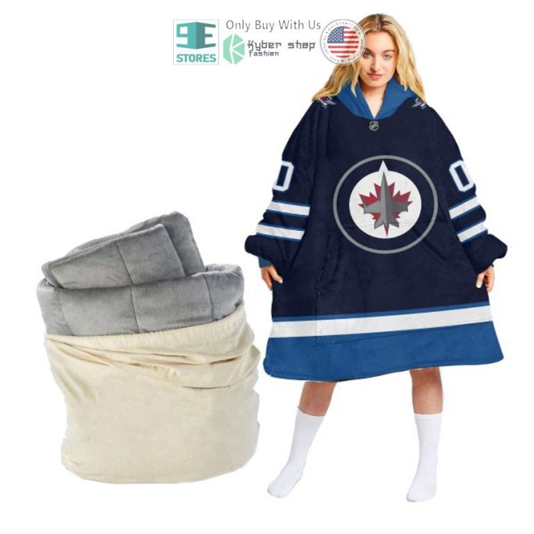 personalized nhl winnipeg jets logo sherpa hooded blanket 1 54292