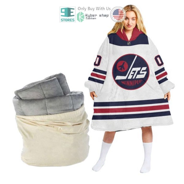 personalized nhl winnipeg jets white sherpa hooded blanket 2 9247