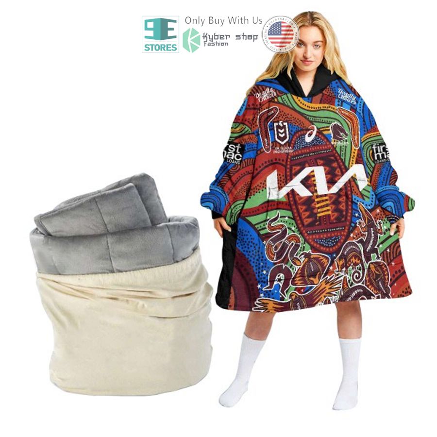 personalized nrl brisbane broncos native sherpa hooded blanket 2 92092
