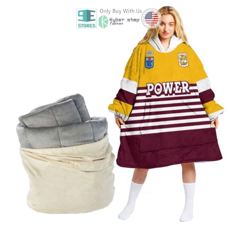 personalized nrl brisbane broncos power sherpa hooded blanket 1 18366