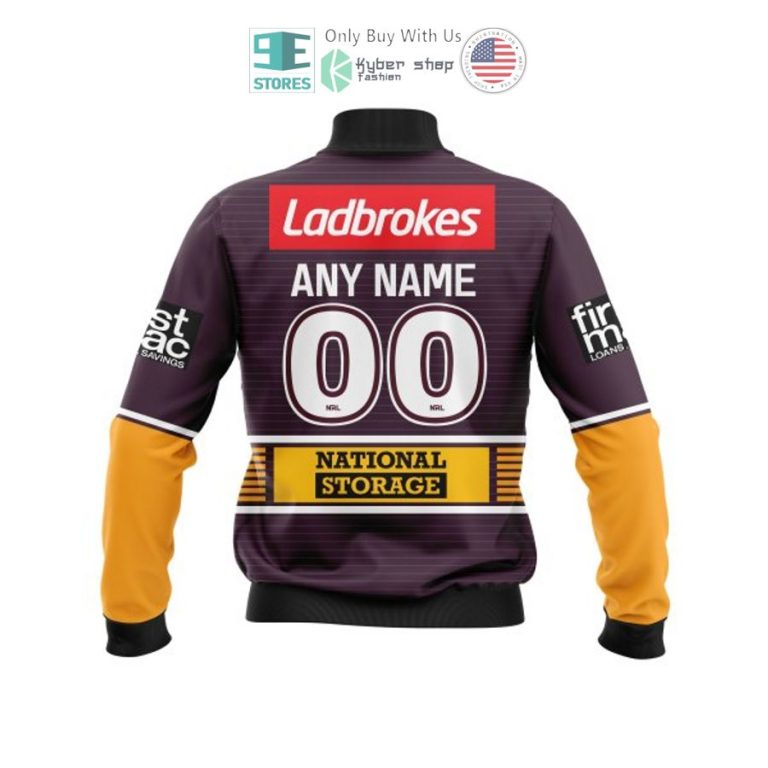 personalized nrl brisbane broncos striped bomber jacket 2 93081