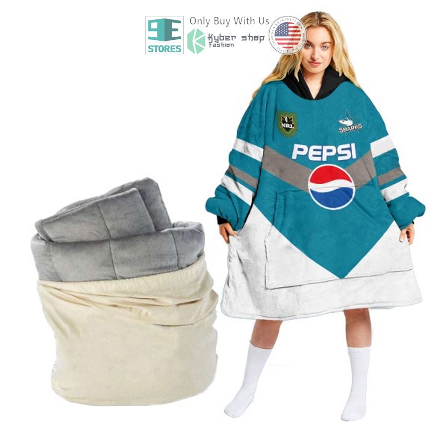 personalized nrl cronulla sutherland sharks pepsi sherpa hooded blanket 2 36976