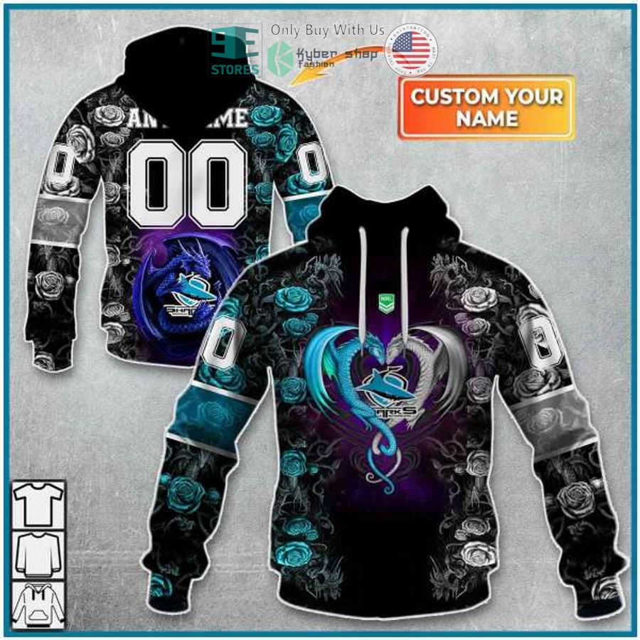 personalized nrl cronulla sutherland sharks rose dragon 3d hoodie 1 41649