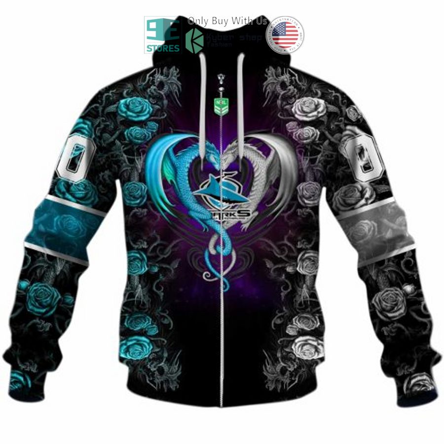 personalized nrl cronulla sutherland sharks rose dragon 3d hoodie 2 78454