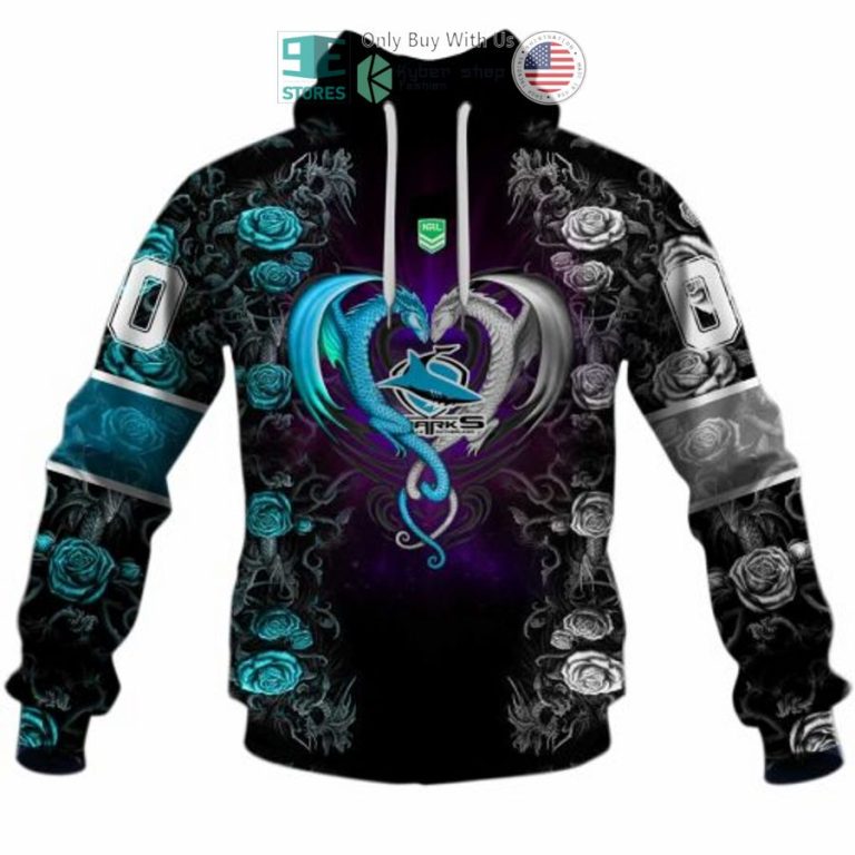 personalized nrl cronulla sutherland sharks rose dragon 3d hoodie 3 43839