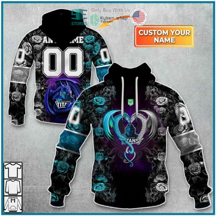 personalized nrl gold coast titans rose dragon 3d hoodie 1 47071