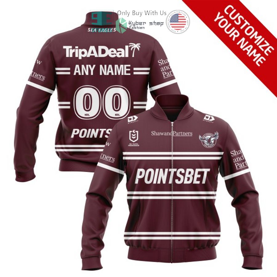 personalized nrl manly warringah sea eagles striped bomber jacket 1 90220