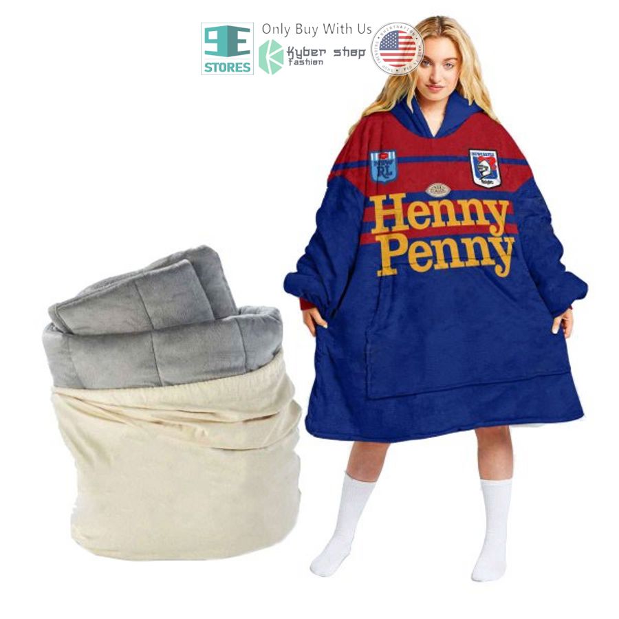 personalized nrl newcastle knights henny penny sherpa hooded blanket 1 79568
