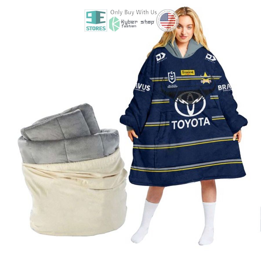 personalized nrl north queensland cowboys blue sherpa hooded blanket 1 72900