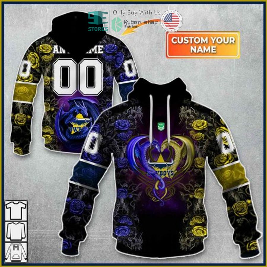 personalized nrl north queensland cowboys rose dragon 3d hoodie 1 55468