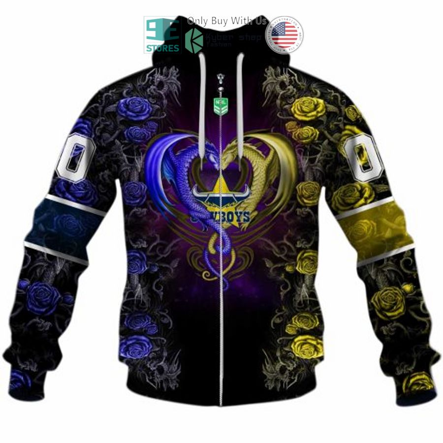 personalized nrl north queensland cowboys rose dragon 3d hoodie 2 29549