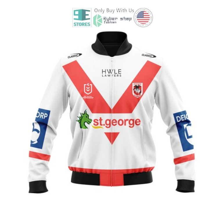 personalized nrl st george illawarra dragons white bomber jacket 1 59365