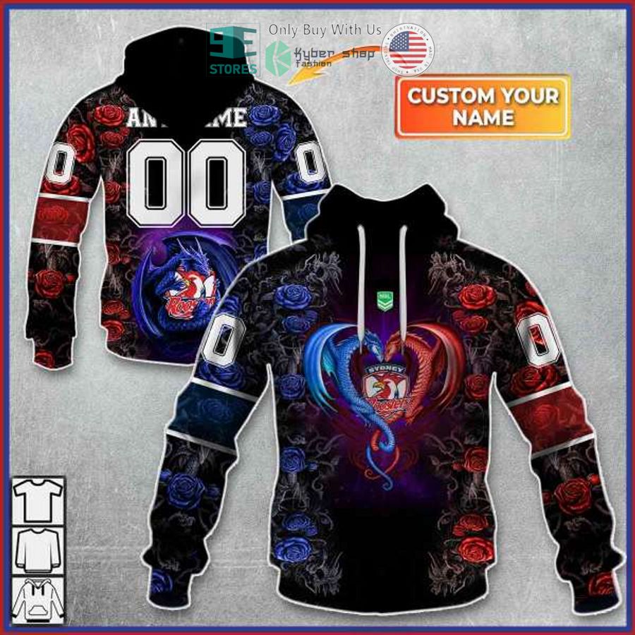 personalized nrl sydney roosters rose dragon 3d hoodie 1 48694