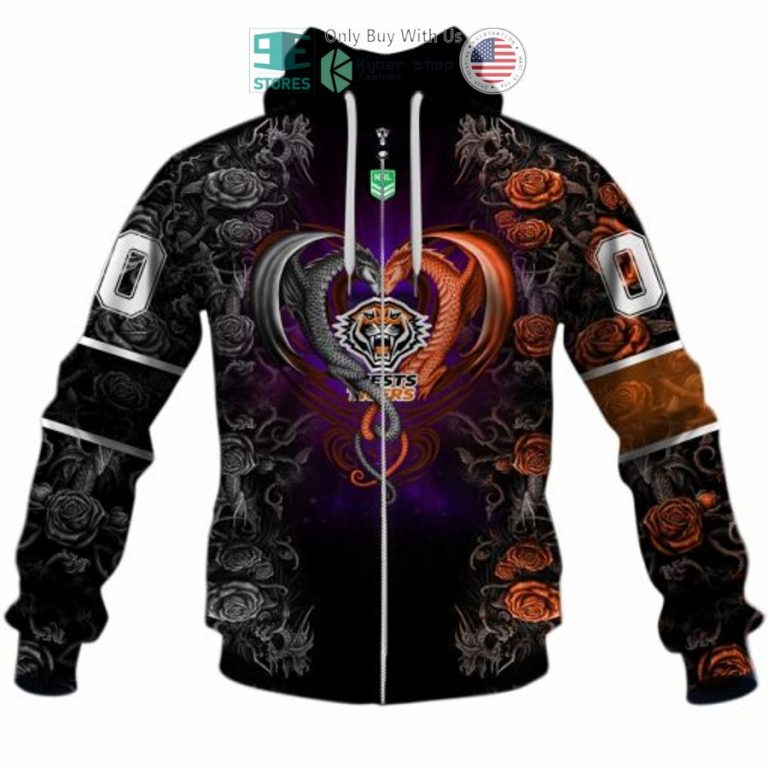 personalized nrl wests tigers rose dragon 3d hoodie 2 70144