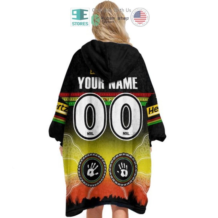 personalized penrith panthers tribal sherpa hooded blanket 3 15085