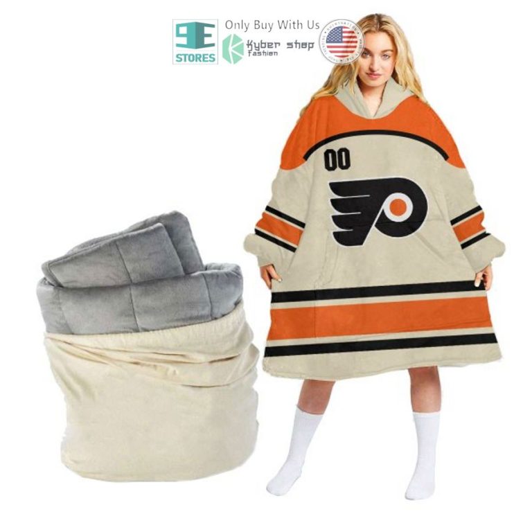 personalized philadelphia flyers striped sherpa hooded blanket 1 81378