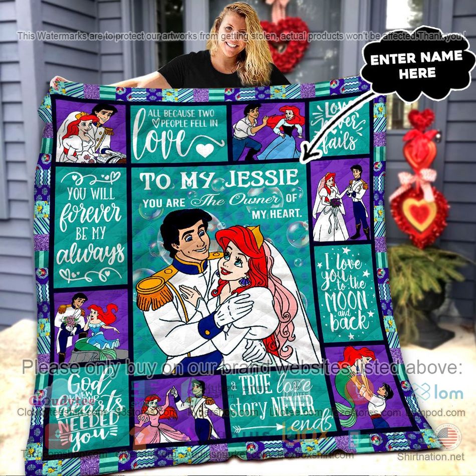 personalized princess ariel and prince eric a true love story never ends quilt 1 54686