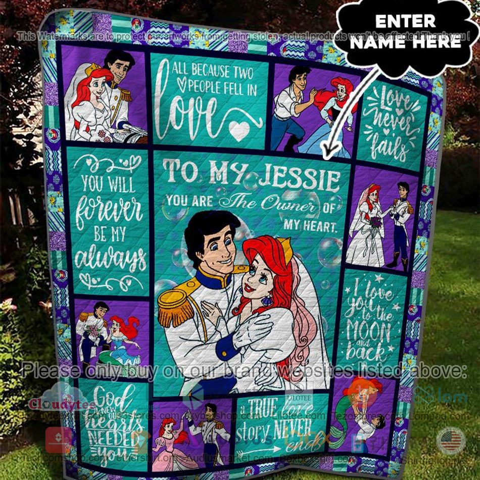 personalized princess ariel and prince eric a true love story never ends quilt 2 61128