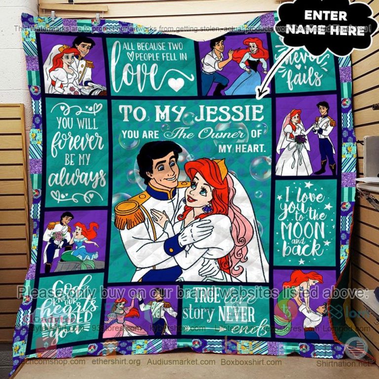 personalized princess ariel and prince eric a true love story never ends quilt 3 9530