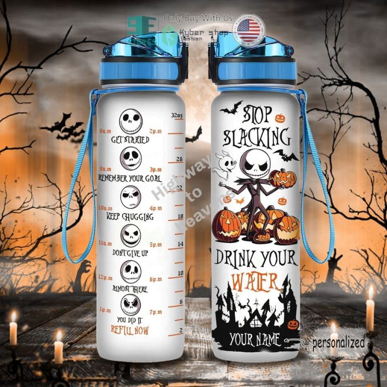 personalized pumpkin jack skellington stop slacking water bottle 1 49338