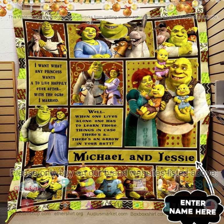 personalized shrek family quilt 3 4356