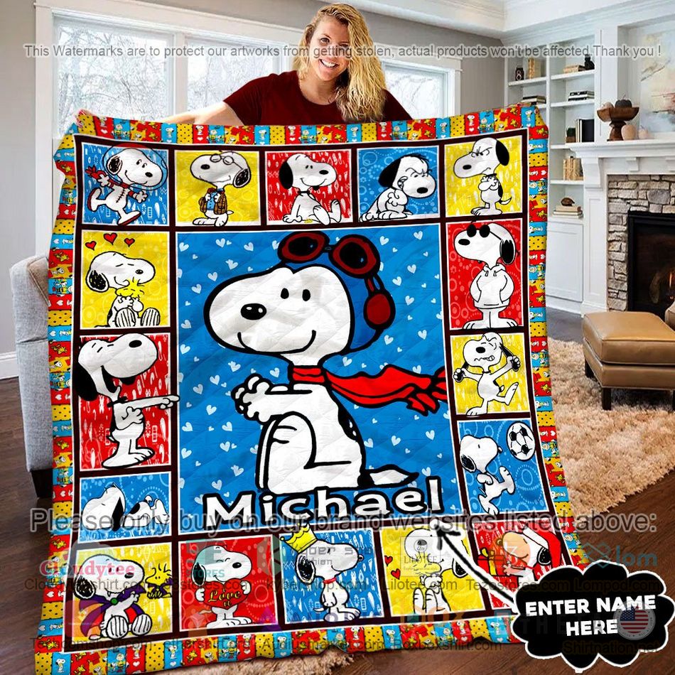 personalized snoopy heart quilt 1 56144