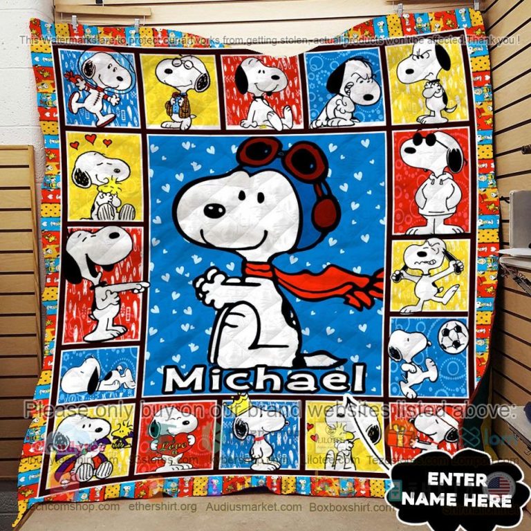 personalized snoopy heart quilt 3 54291