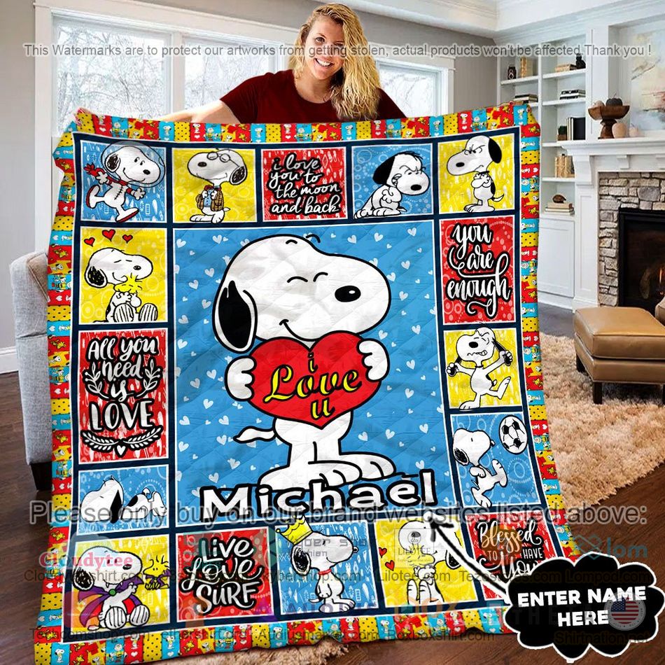 personalized snoopy i love u quilt 1 38269