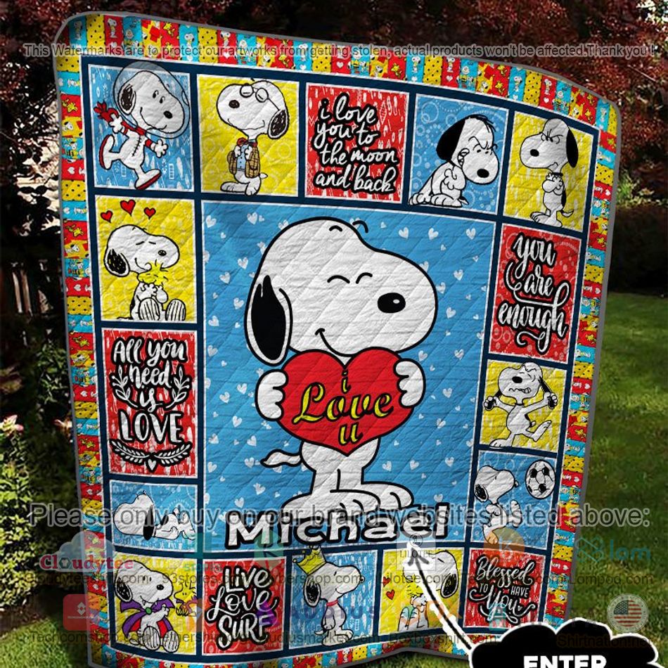 personalized snoopy i love u quilt 2 3107