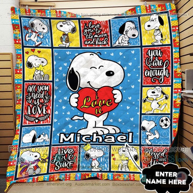 personalized snoopy i love u quilt 3 99276