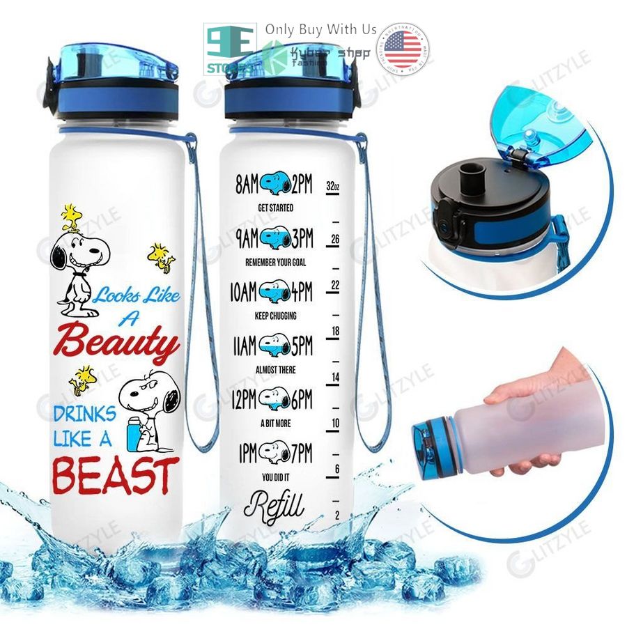 personalized snoopy looks like a beauty drinks like a beast water bottle 1 23149