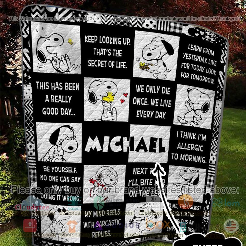 personalized snoopy we only die once we live everyday quilt 2 13869