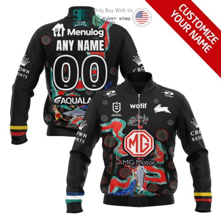 personalized south sydney rabbitohs black bomber jacket 1 7662