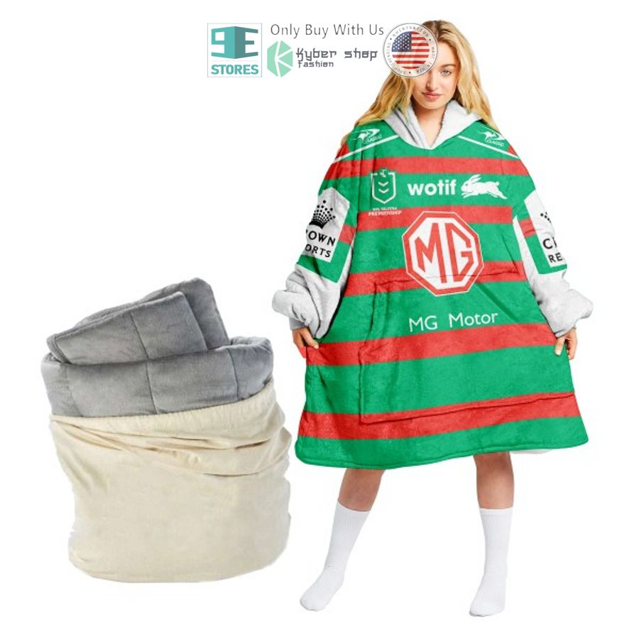 personalized south sydney rabbitohs green sherpa hooded blanket 1 2260