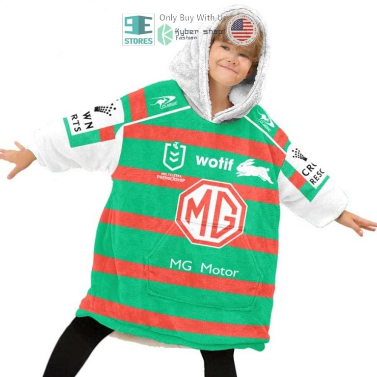 personalized south sydney rabbitohs striped sherpa hooded blanket 3 25175