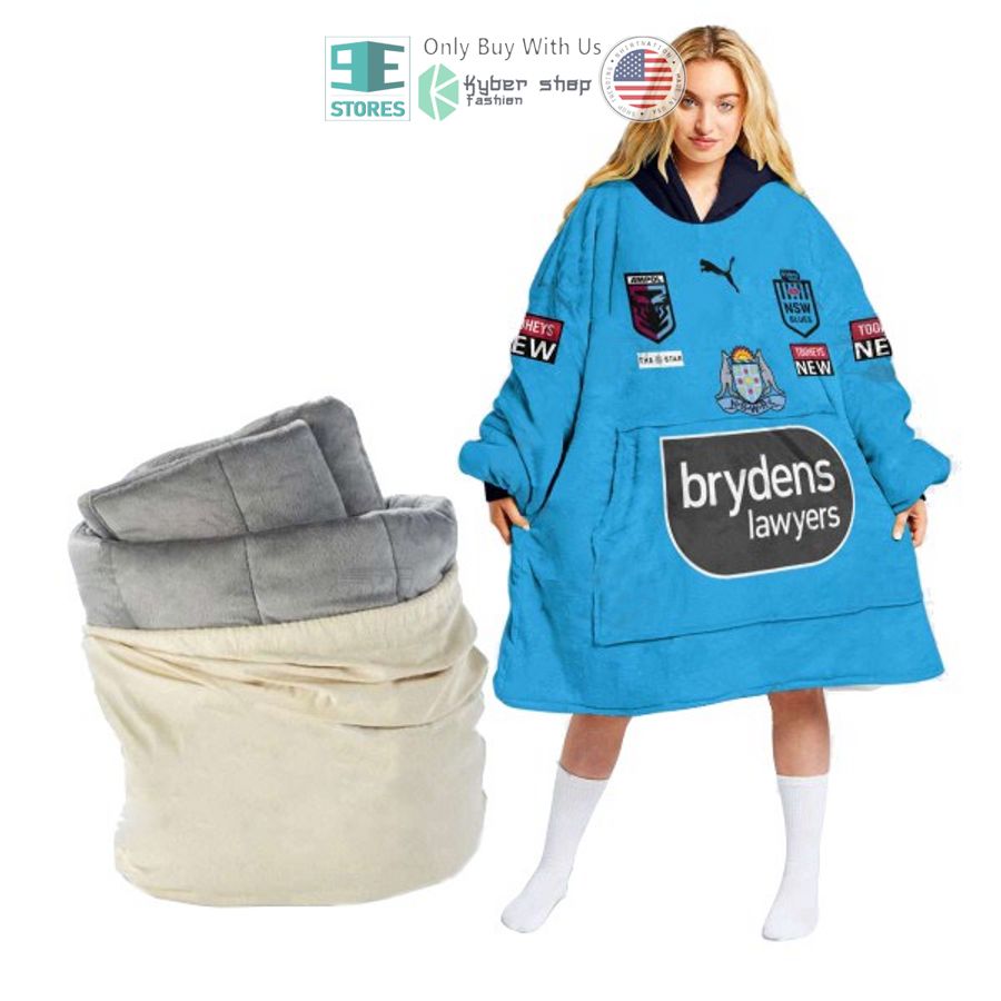 personalized state of origin new south wales blues logo sherpa hooded blanket 1 79149